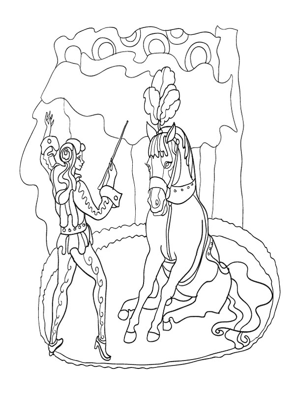 coloriage la dresseuse et le cheval au cirque